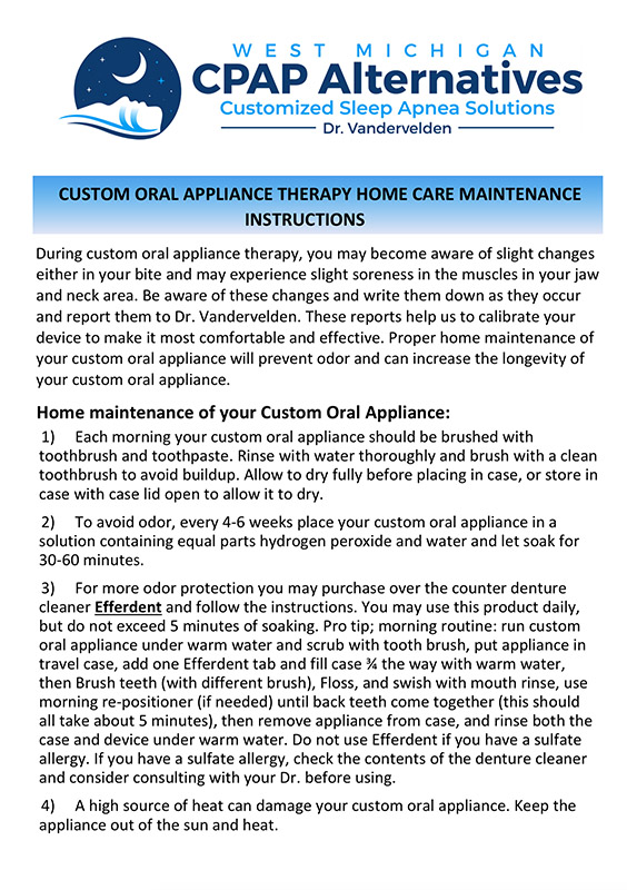 Oral Appliance Home Care Instructions | Sleep Apnea Treatment | Dr. Vandervelden | Zeeland, MI